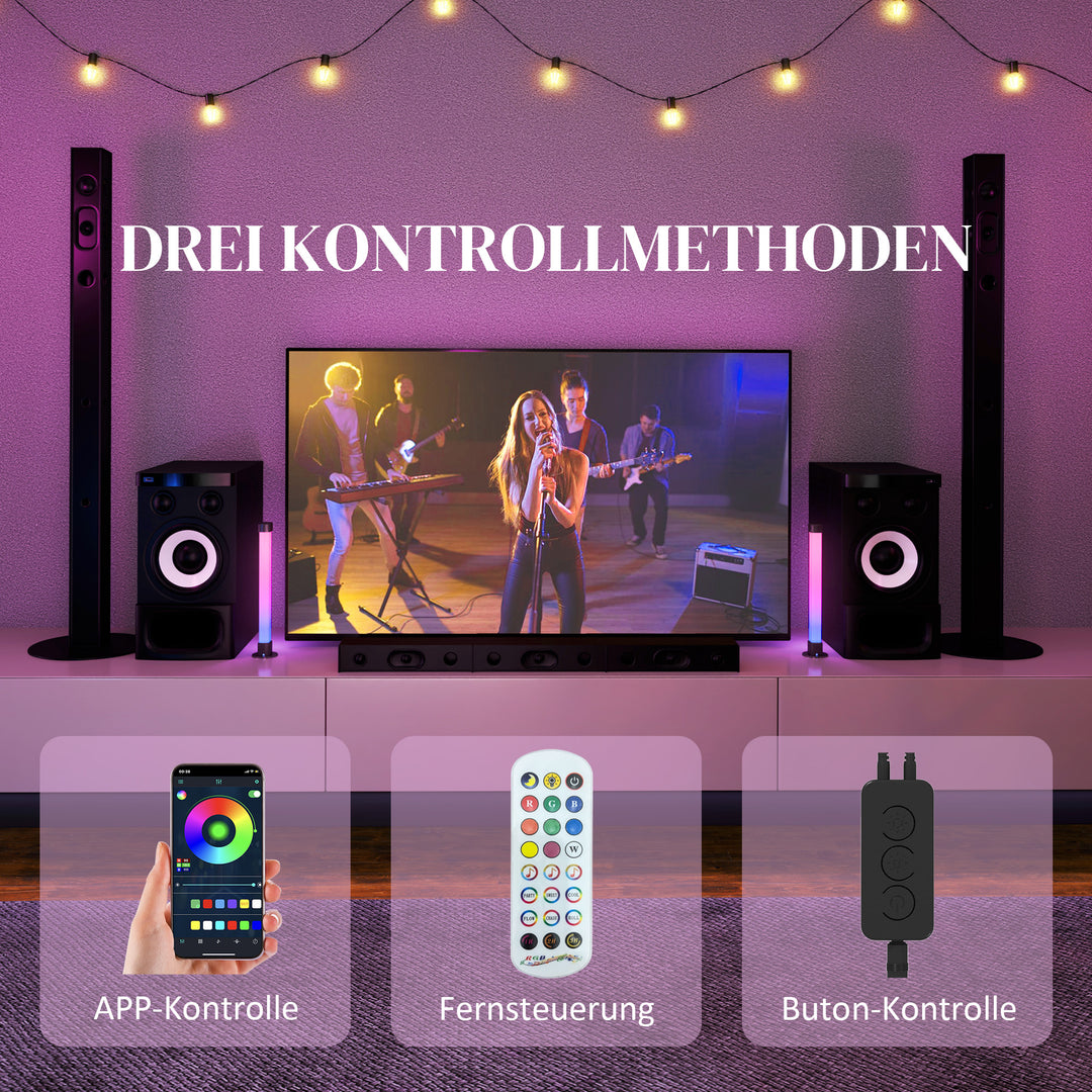 Sæt med 2 led-lamper, bordlampe med app og fjernbetjening, musiksynkronisering, farvetilstande, timer, hvid