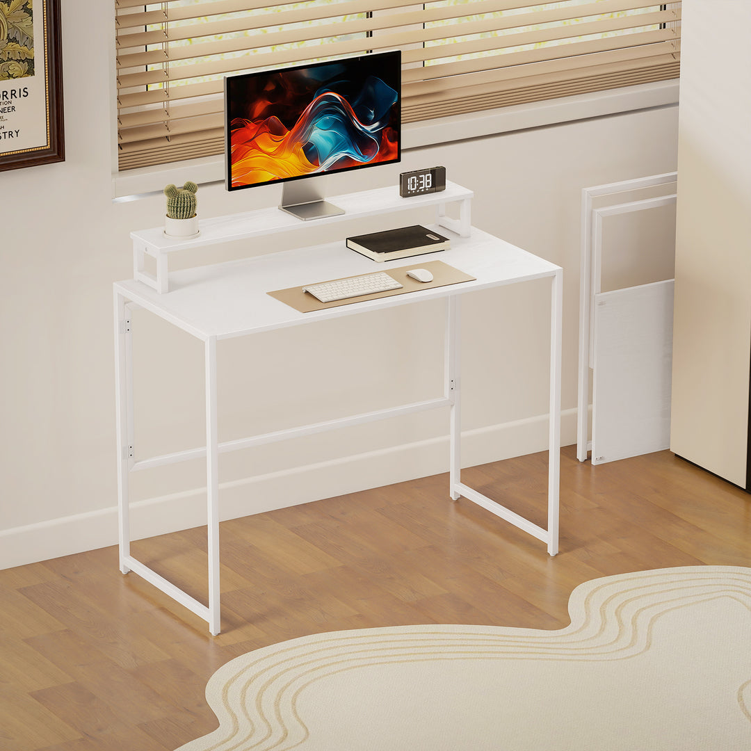 Sammenklappeligt skrivebord/computerbord med skærmbeslag til hjemmekontor, 100 x 48 x 87,5 cm