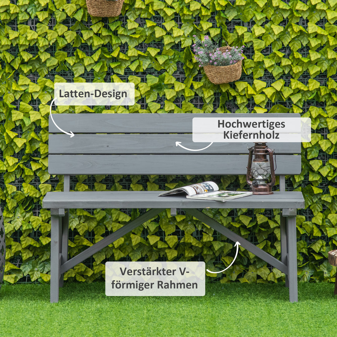 2-personers havebænk i træ, vejrbestandig, UV-bestandig, havemøbler med ryglæn, 116 x 56 x 80 cm, grå
