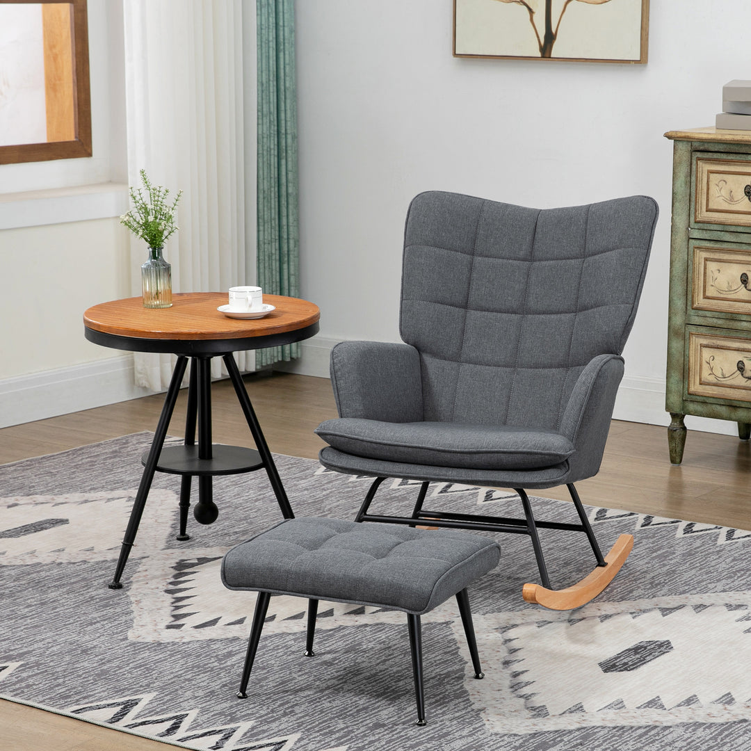 Gyngestol med skammel, komfortabel, op til 130 kg, hørlook, 64 x 89 x 90 cm, grå