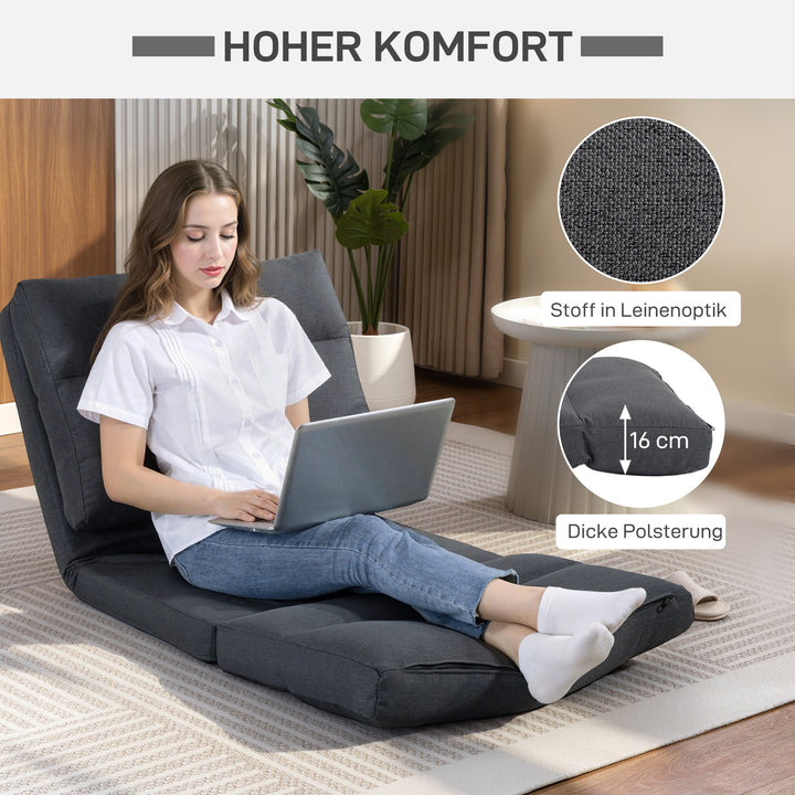 Sækkestol med sengefunktion, ryglæn med justerbar ryglæn, foldbar, op til 120 kg, 70 x 72 x 56 cm, mørkegrå