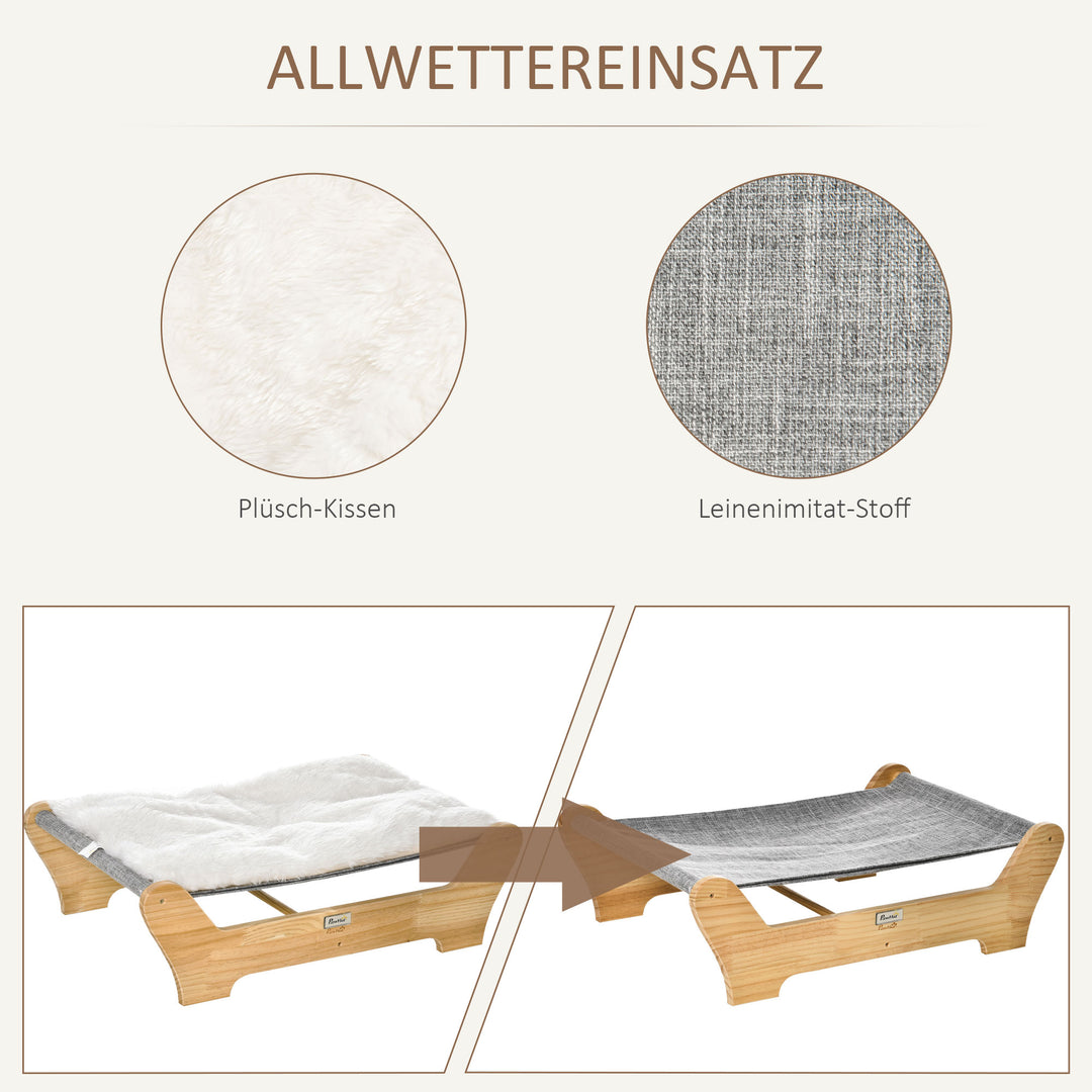 Katteseng med ramme hængekøje til katte hævet katteseng med blød hynde fyrretræ naturlig 68 x 43 x 20 cm