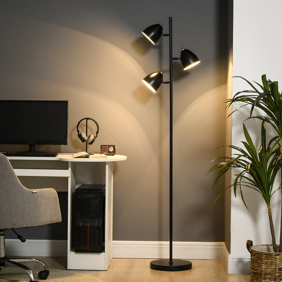 Gulvlampe, gulvlampe, 3 justerbare skærme, metal, sort