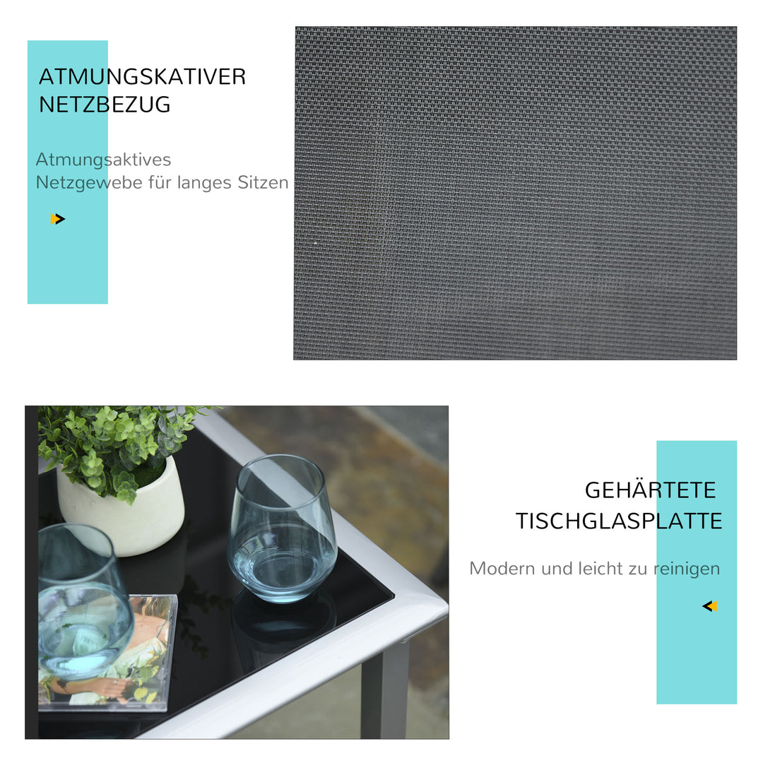 Have liggestolesæt, metalnet, 3 dele. Solseng med tebord. Havemøbelsæt med 2 liggestole, 1 sidebord. Havesiddegruppe til haven, balkonen. 59B x 169D x 66H cm. Sort+Sølv