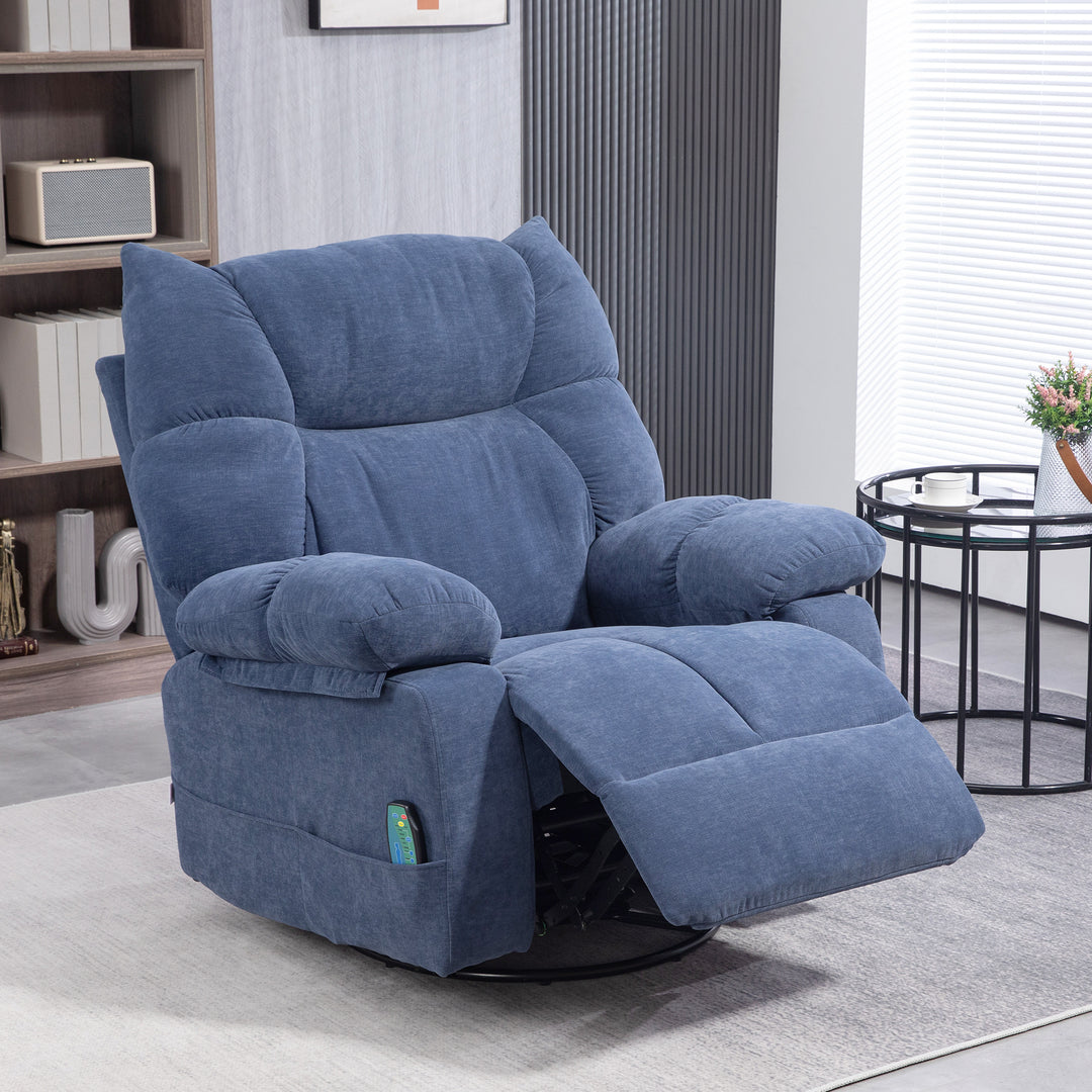 Massagestol med varme- og lænefunktion, drejelig, op til 150 kg, metalstel, 98x90x98cm, blå