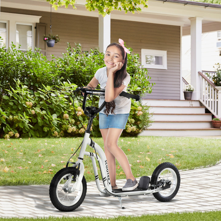 Børneløbehjul fra 5 år løbehjul børneløbehjul sparkløbehjul city scooter børneløbehjul kickboard med luftgummidæk 12 tommer gummi aluminium hvid 120 x 58 x 85-95 cm