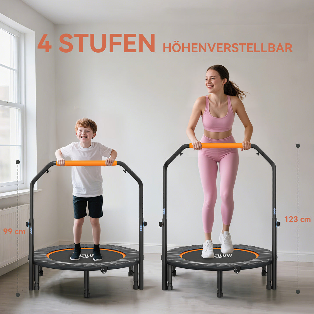 Fitnesstrampolin, foldbar, justerbart håndtag, Ø102 x 123H cm, op til 150 kg, sort