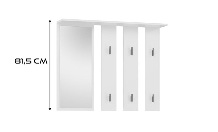 Knagerække med hylde og spejl, hvid