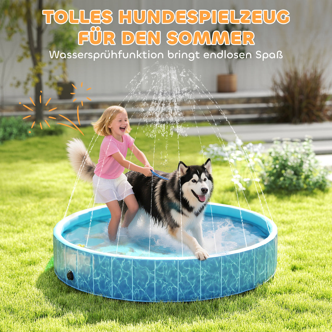 Sammenklappelig hundepool/soppebassin med springvand og vandpudedesign, Ø160 x 30 cm, blå