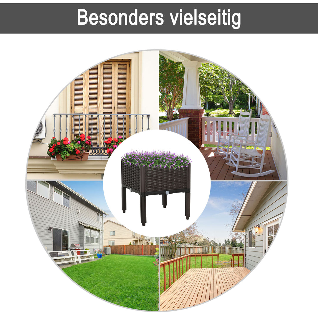 Højbed, plantekasse med drænhuller, blomsterkasse i rottinglook, plastik, brun, 40 x 40 x 44 cm