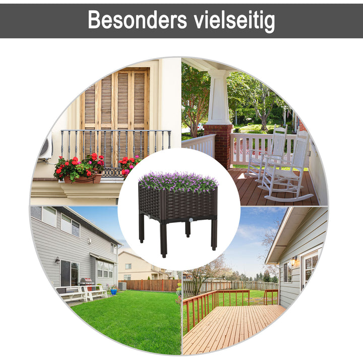 Højbed, plantekasse med drænhuller, blomsterkasse i rottinglook, plastik, brun, 40 x 40 x 44 cm