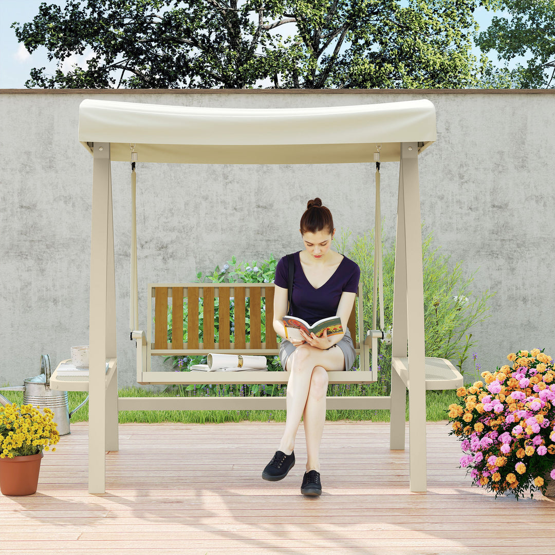 2-Personers havegynge med justerbart soltag og sidebord, 200 x 120 x 190 cm, beige