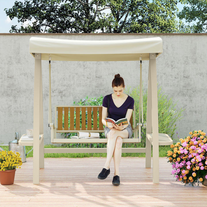 2-Personers havegynge med justerbart soltag og sidebord, 200 x 120 x 190 cm, beige