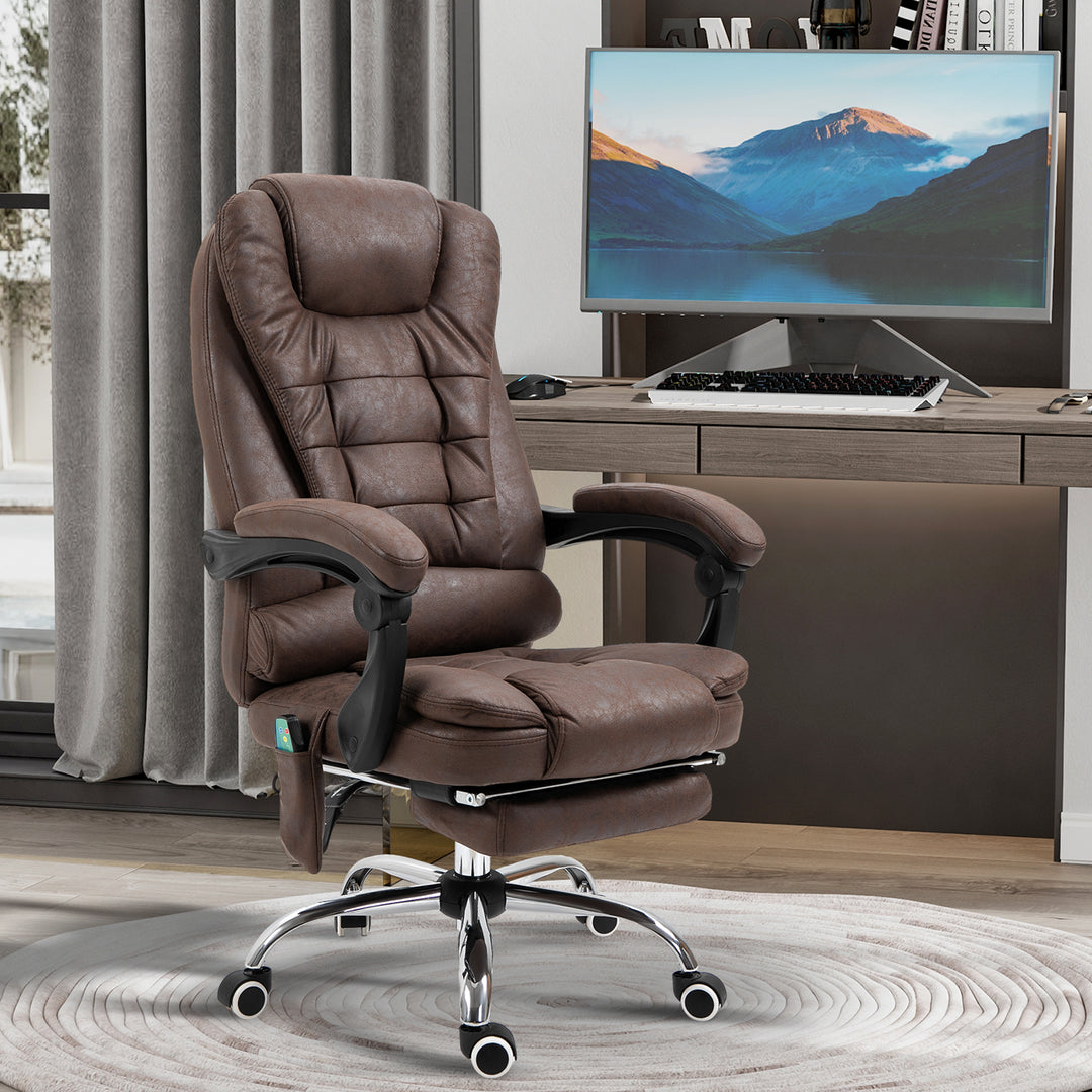 Massagekontorstol, lænefunktion og varmefunktion, drejelig, ergonomisk, op til 120 kg, brun