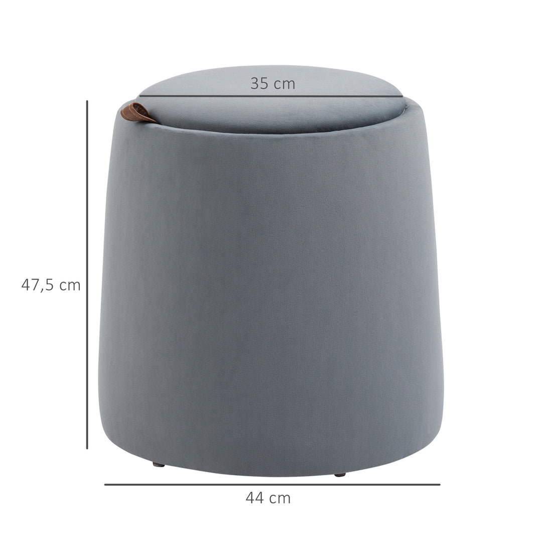 2-I-1 fløjlsskammel med opbevaring og aftageligt låg, 44 cm x 47,5 cm, grå