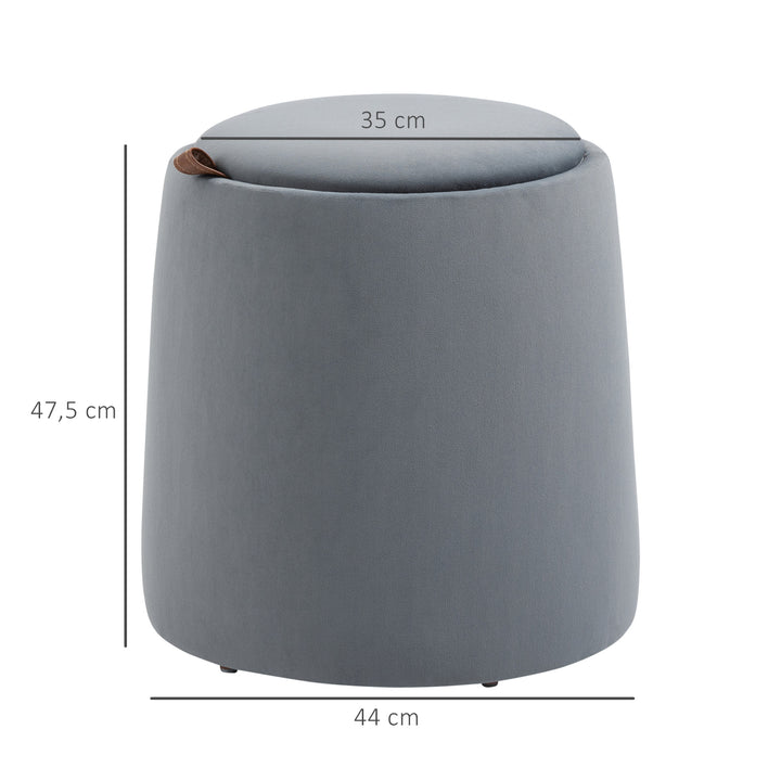 2-I-1 fløjlsskammel med opbevaring og aftageligt låg, 44 cm x 47,5 cm, grå