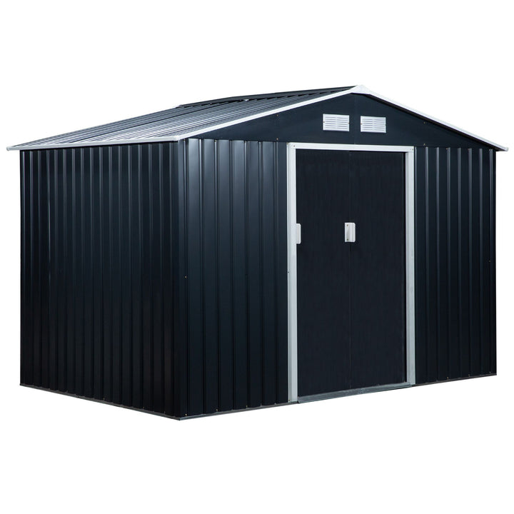 Redskabsskur med skydedøre 2,77 x 1,95 x 1,92 m metal antracitgrå