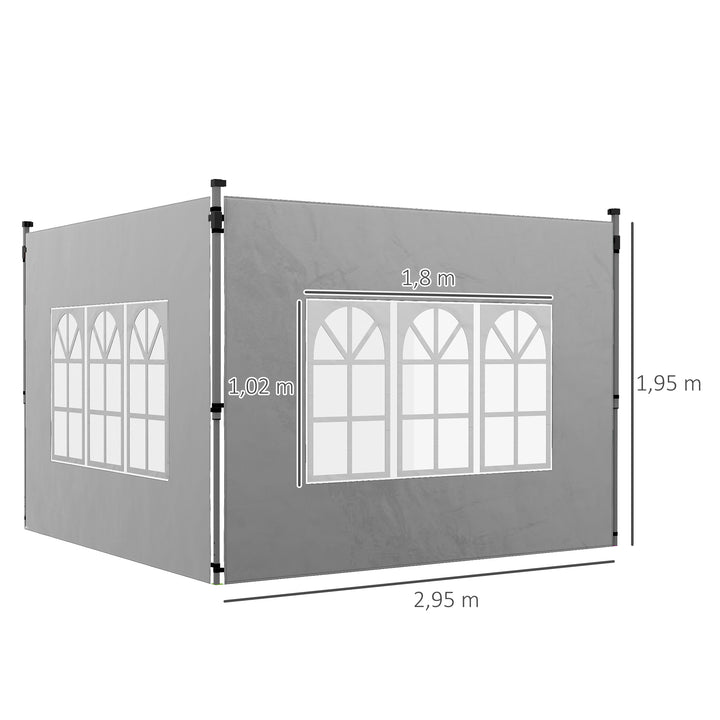 Sæt med 2 sidepaneler til 3x3/3x4 m pavillon, sidevæg med vindue, vandtæt, lysegrå