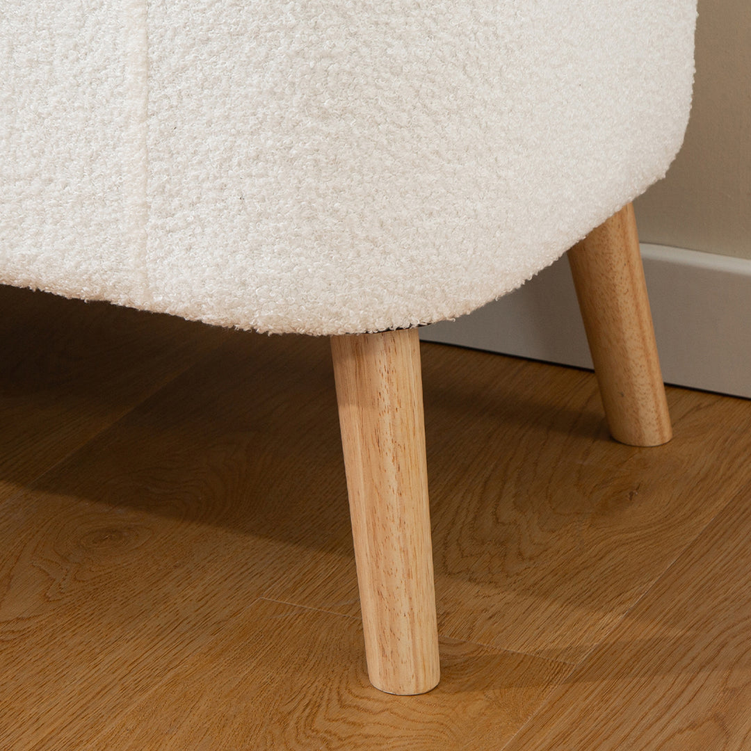 Opbevaringsbænk, bænk med 65 L opbevaringsplads, teddy fleecestof, gummitræ, 120 x 42 x 45 cm, cremehvid