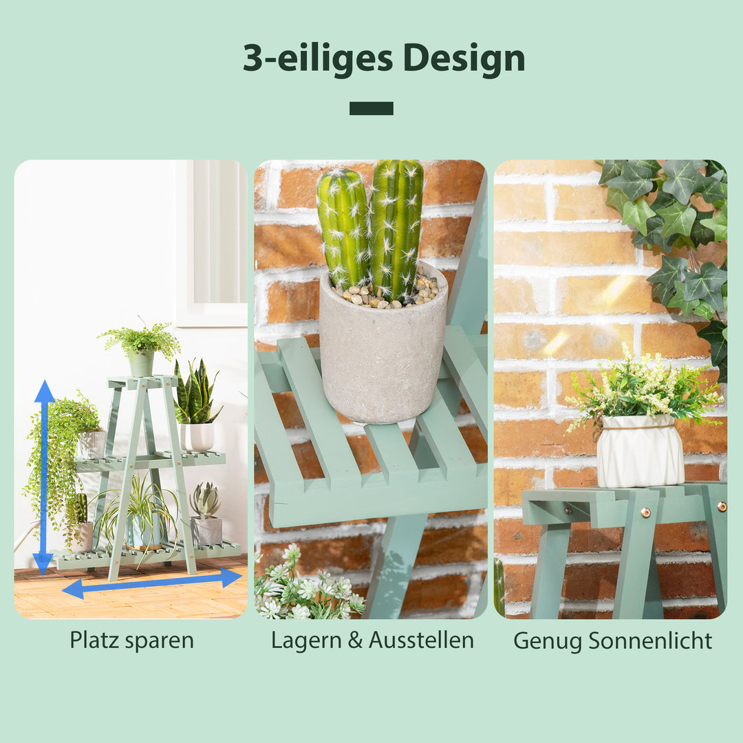 Plantehylde med 3 niveauer, til 6 blomsterpotter, vejrbestandig, 76 cm x 26 cm x 76 cm, lysegrøn
