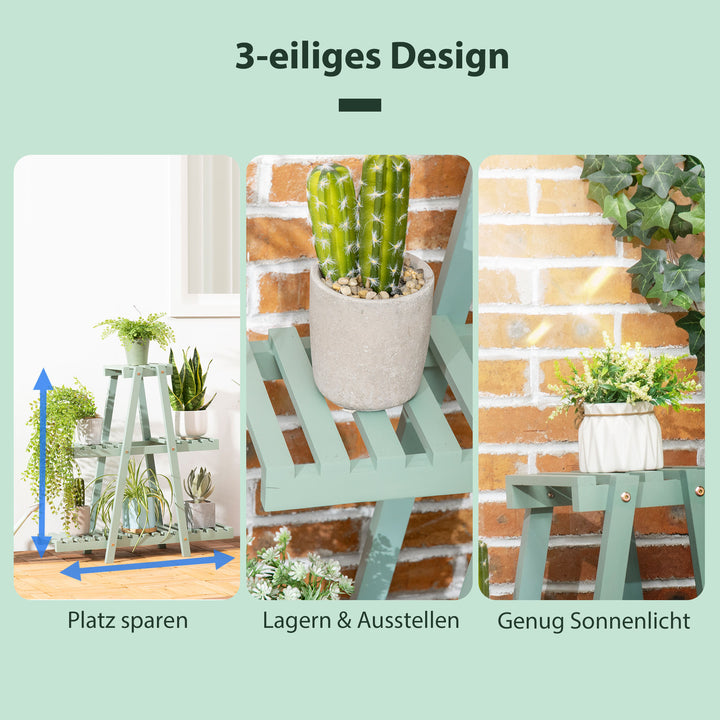 Plantehylde med 3 niveauer, til 6 blomsterpotter, vejrbestandig, 76 cm x 26 cm x 76 cm, lysegrøn