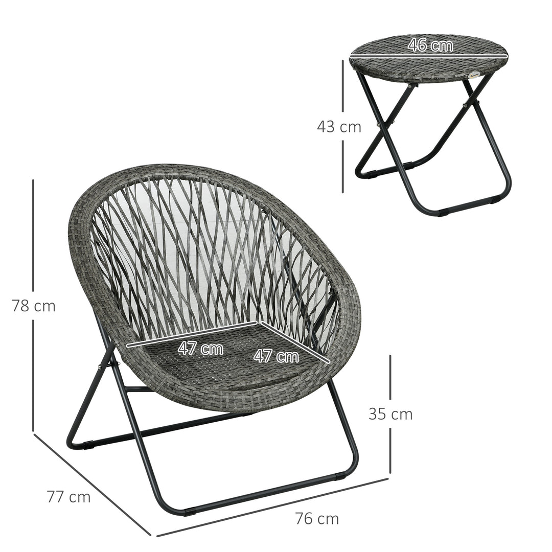 3-Delt havemøbelsæt i rattan med 2 stole og 1 klapbord, grå