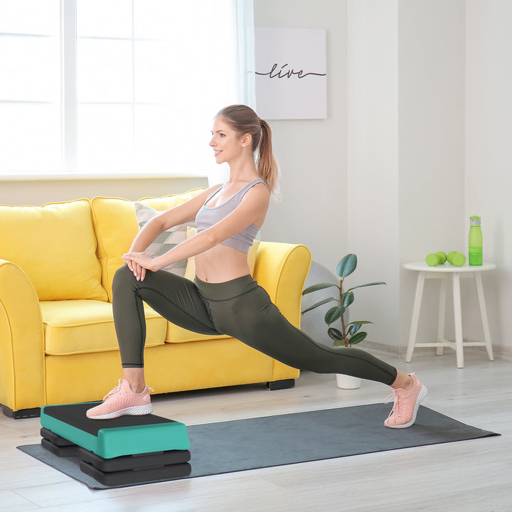 Højdejusterbart stepbræt, fitness aerobic stepper med 3 niveauer (10,5/15,5/20,5 cm), skridsikker grøn