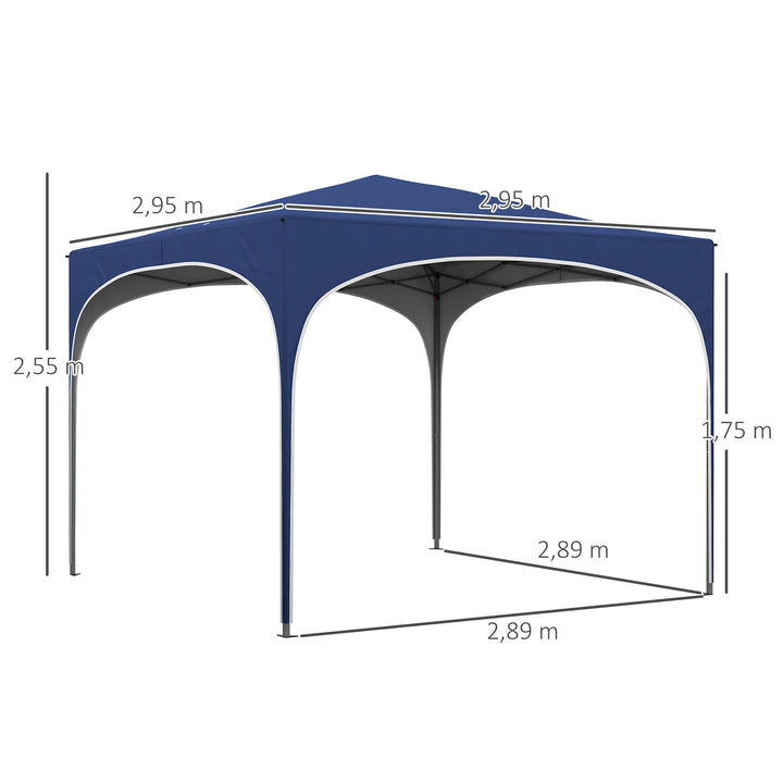 Foldepavillon, højdejusterbar, metalstøtter, robust presenning, inklusive bæretaske, 2,95 x 2,95 x 2,55 m, mørkeblå