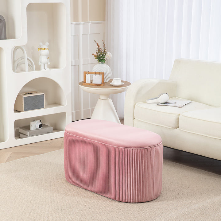 Bænk med opbevaringsplads, polstret fodskammel, retrodesign, fløjlslook, 81 cm x 40 cm x 41 cm, antik pink