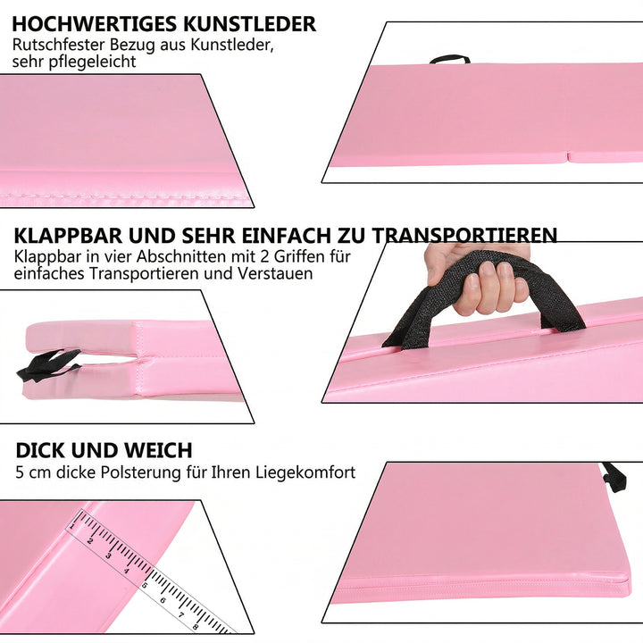 Træningsmåtte Sammenklappelig Fitnessmåtte med Håndtag Pink 180x60x5 cm