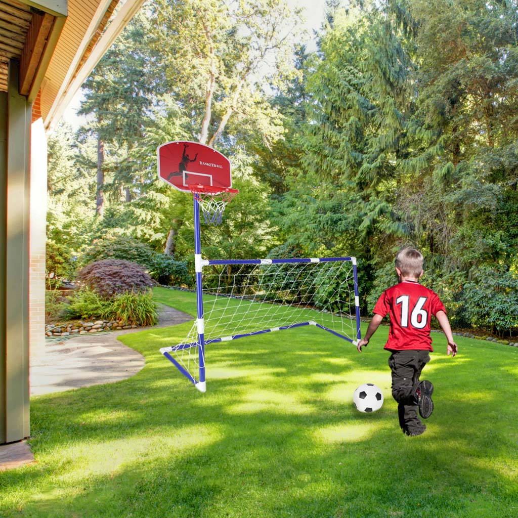 Fodboldmål til fodbold basketball brætspil 2-i-1 2 bolde pumpe