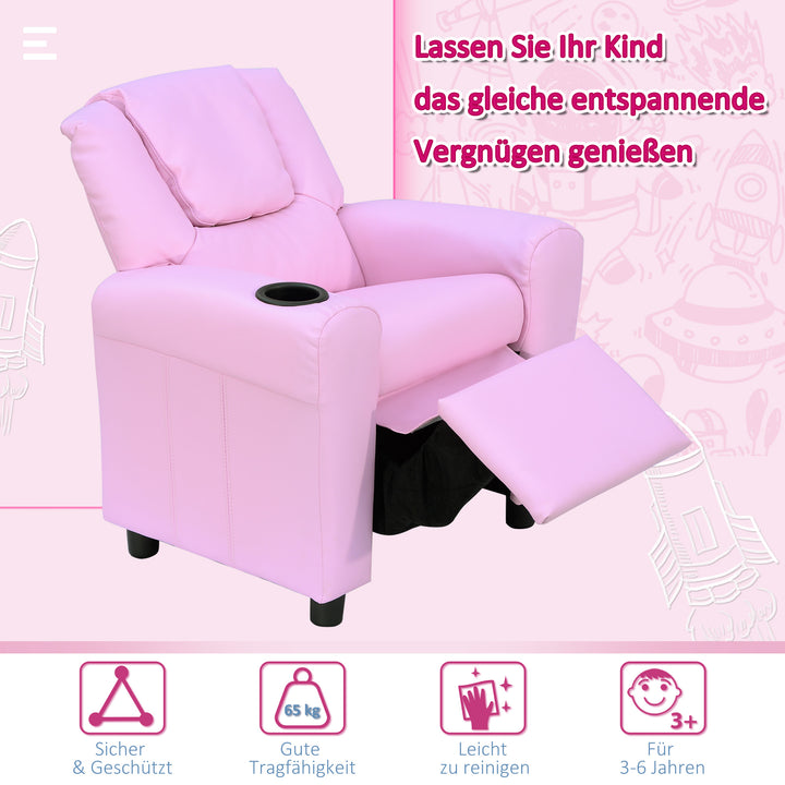 Børnesofa, børnelænestol med fodstøtte, armlæn, kopholdere, justerbar ryglæn, chaiselong, børnesofa, lænestol, børnesofa til 3-6-årige drenge og piger, pink
