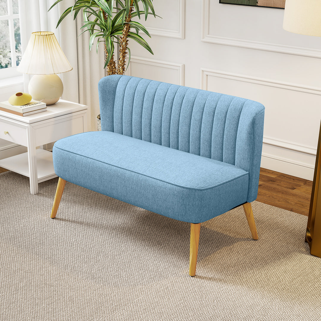 2-Personers sofa i retro-look, blød polstring, letplejeligt betræk, op til 150 kg, 117 x 56,5 x 77 cm, blå