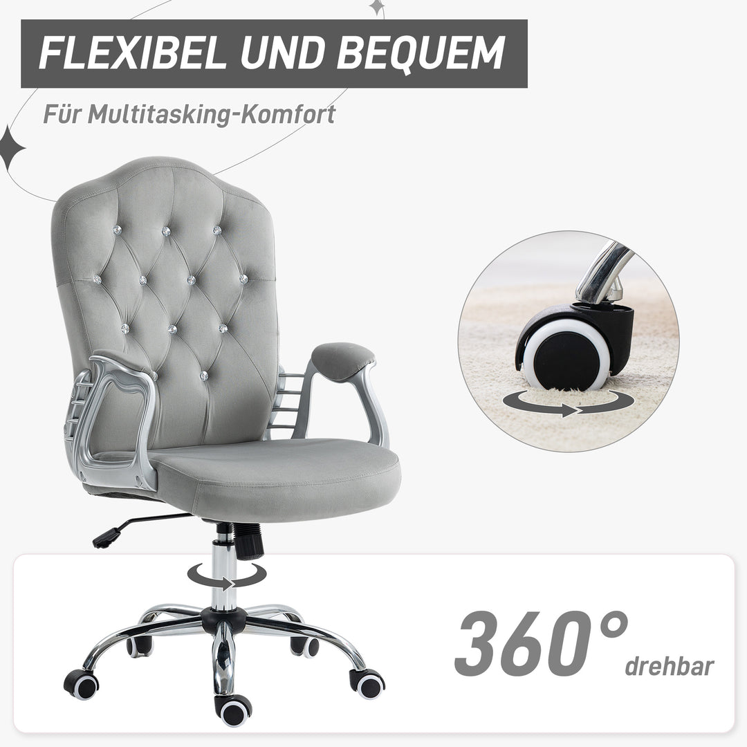 Kontorstol, gyngefunktion, højdejusterbar, fløjlslook, op til 120 kg, lysegrå