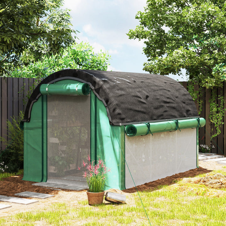 3 x 2 x 2 m polytunnel drivhus med solnet, rullelige sidevægge, plastikdæksel, stålramme, grøn