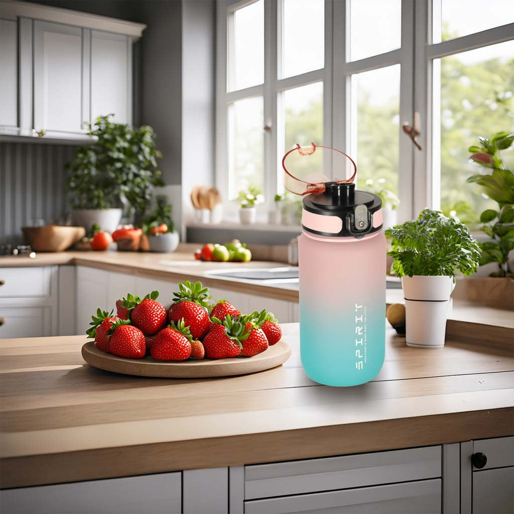 Vandflaske bidon med sugerørshåndtag sports 600ml pink-blå