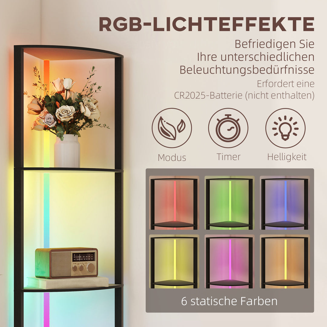 Led gulvlampe 5-trins dæmpbar gulvlampe med hylde, rgb-farveskift, fjernbetjening