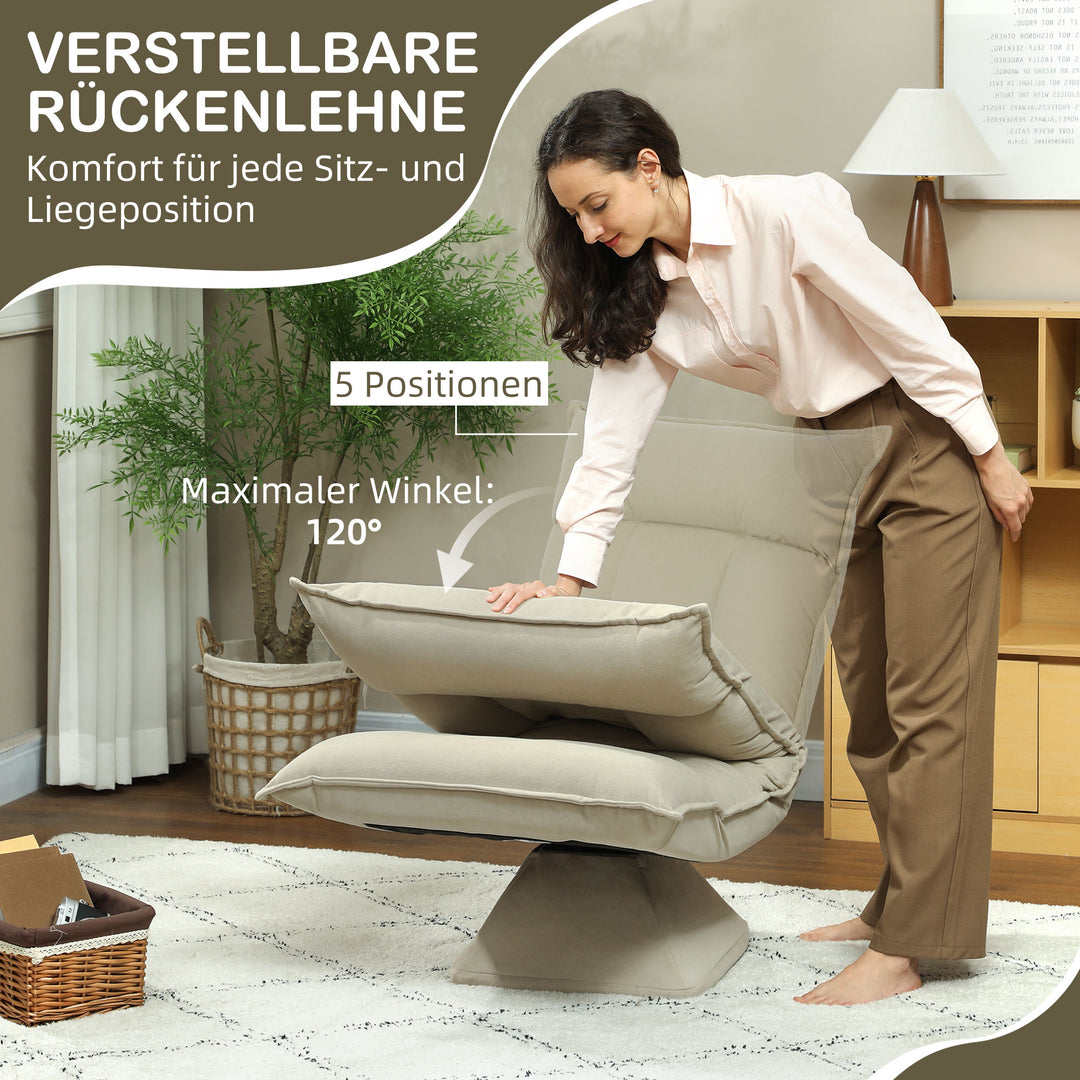 Gulvstol med 5-vejs justerbar ryglæn, drejelig, moderne polstret stol, beige