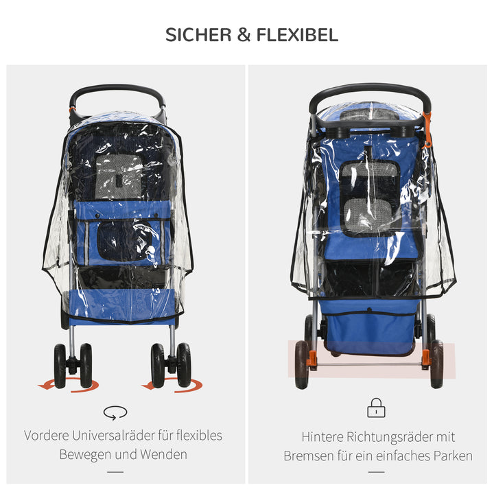 Hundevogn op til 10 kg sammenklappelig regnslag bundkurv 2 kopholdere 75 cm x 45 cm x 97 cm, blå