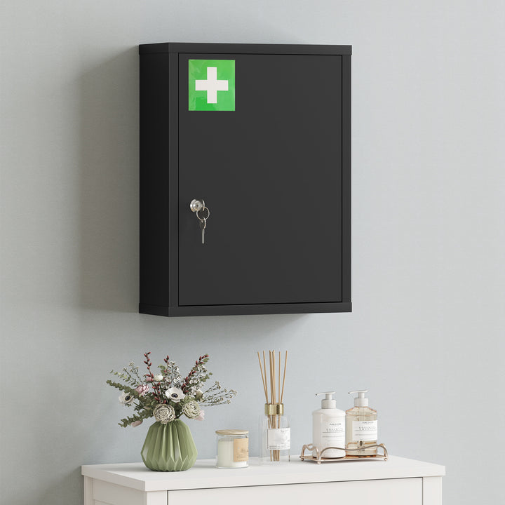 Vægmonteret medicinskab med lås, 3-etagers stålvægskab, 40 x 15 x 53,5 cm, sort