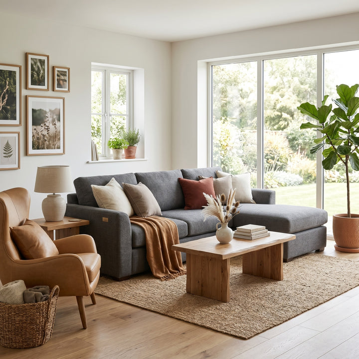 Hjørnesofa 192 cm L-formet 3-personers sofa med vendbar chaiselong, corduroy-look, til små rum, mørkegrå