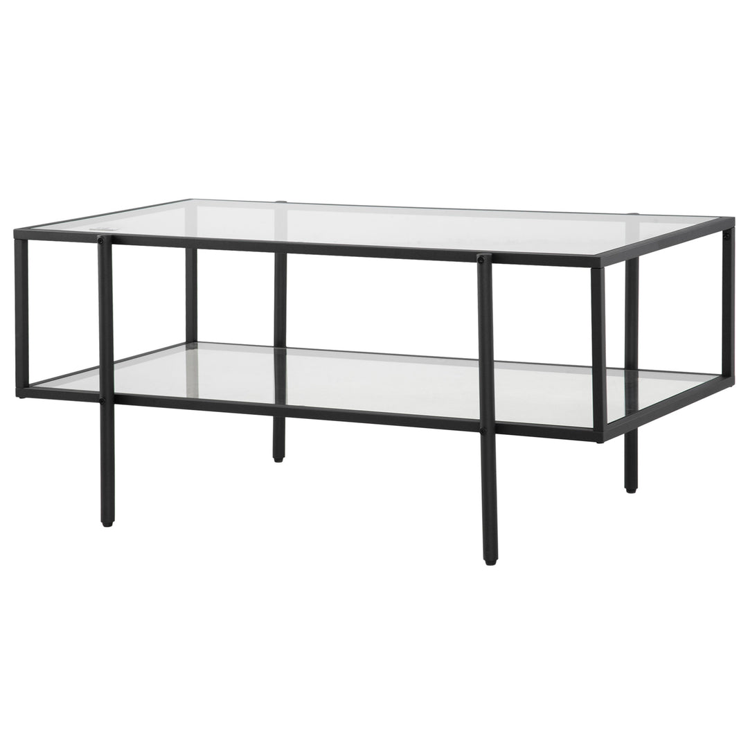 Sofabord med hylde, justerbare fødder, stålstel, glasplade, 100 x 55 x 45,5 cm, hvid