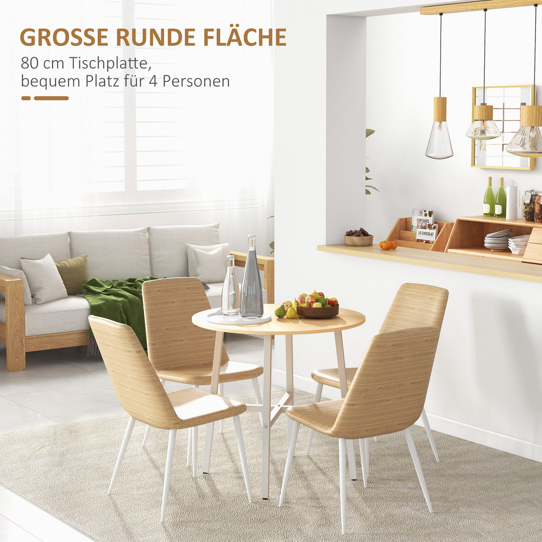 Spisebord, industriel stil, afrundet design, stabilt op til 60 kg, 80 x 76h cm, naturtræ/hvid