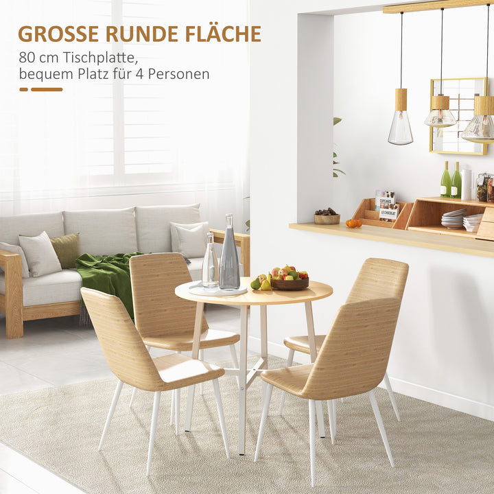 Spisebord, industriel stil, afrundet design, stabilt op til 60 kg, 80 x 76h cm, naturtræ/hvid