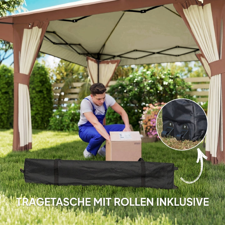 4 x 4 m havepavillon, havetelt med netvægge, UPF50+ beskyttelse, højdejusterbart partytelt, beige