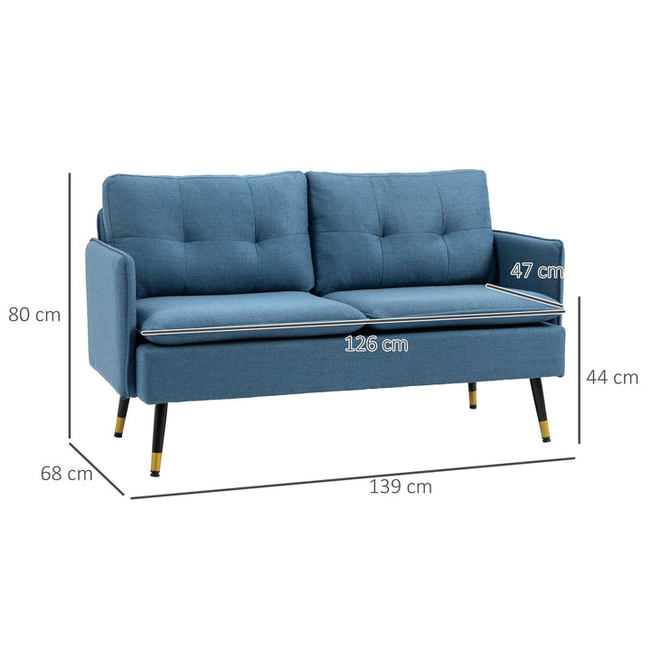 2-Personers sofa i retrodesign, med knapsyninger, sofa, linnedlook, mørkeblå