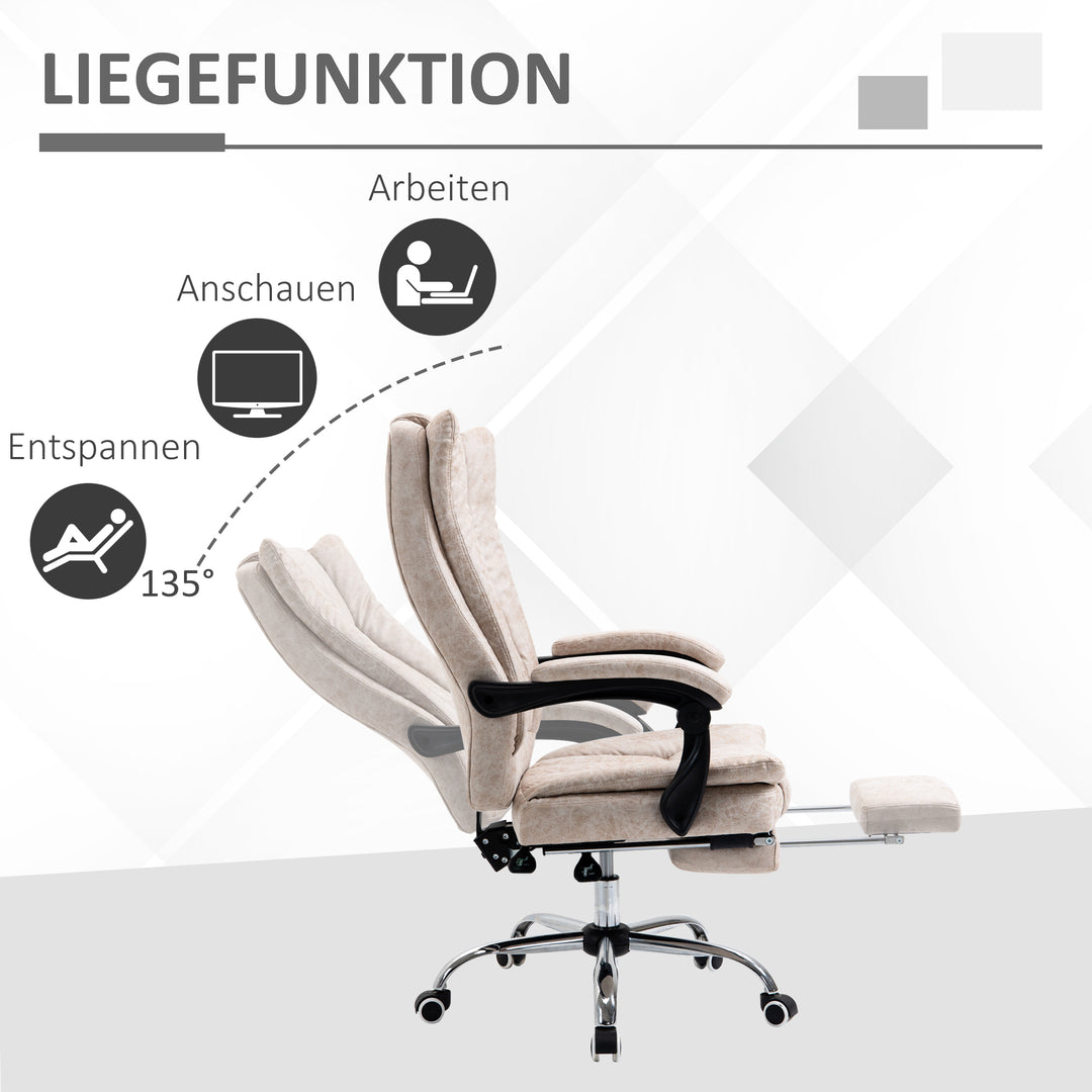 Kontorstol drejestol med hældningsfunktion fodstøtte kontorstol sædehøjdejustering stol skrivebordsstol mikrofiber plast metal nylon beige+sort+sølv 63 x 71 x 110-118 cm
