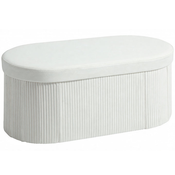 Sammenklappelig opbevaringsbænk med fløjlslook, egnet til stue, 76 x 38 x 35 cm, cremefarvet