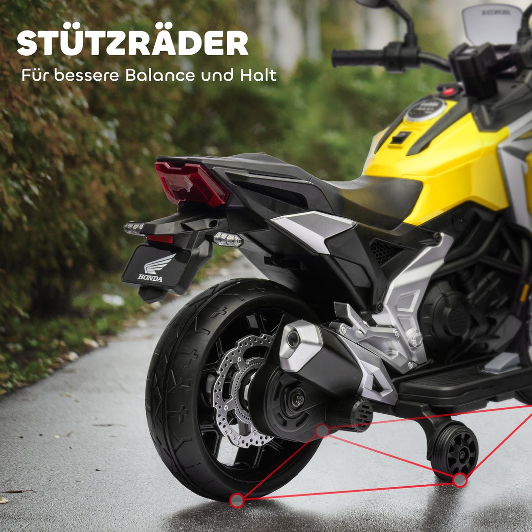Elektrisk børnemotorcykel, Honda, 3 km/t, musik og lys, 3-6 år, op til 30 kg, gul