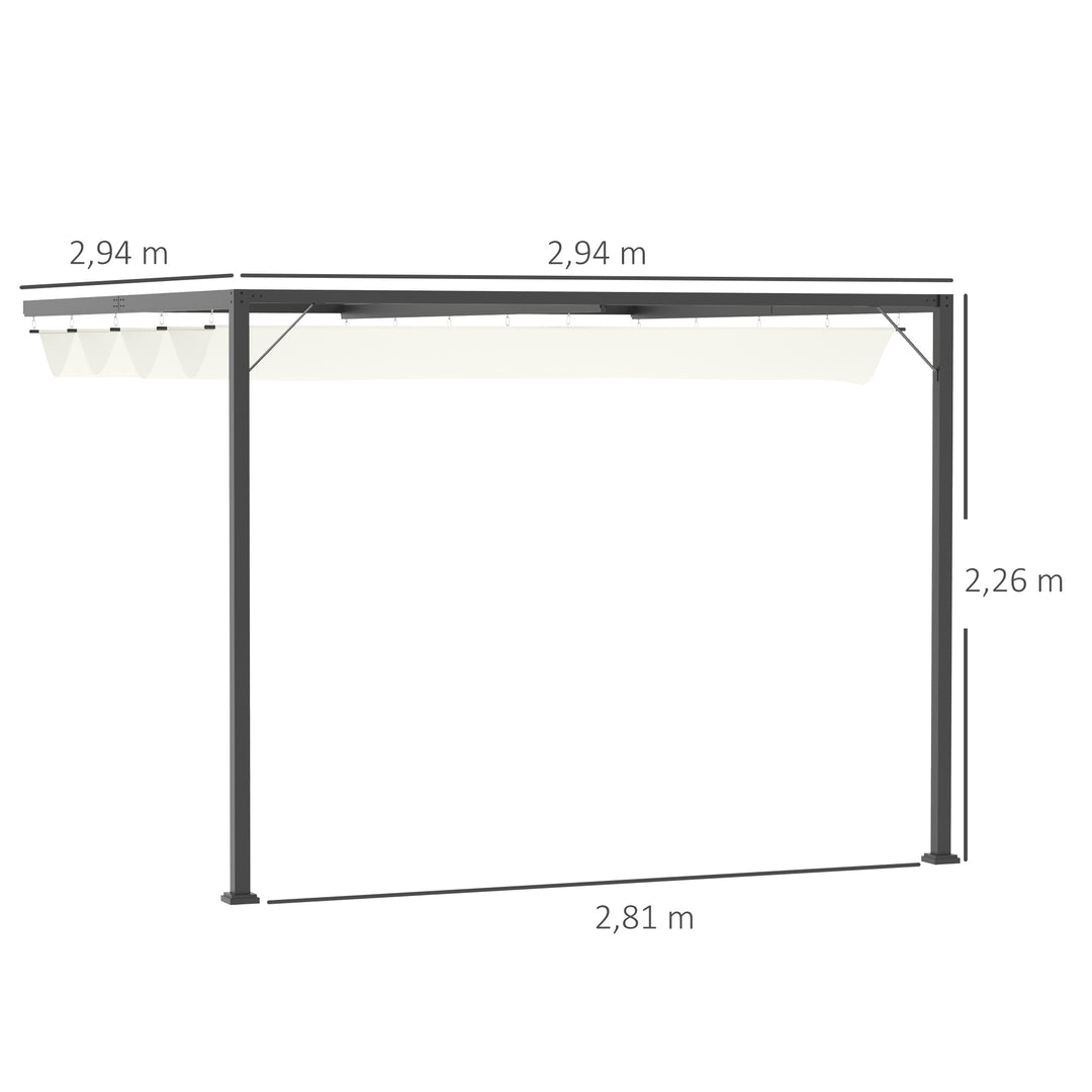 Pergola pavillon 3 x 3 m havepavillon grillpavillon med stoftag terrassetag vejrbestandig vægmonteret metal polyester cremehvid